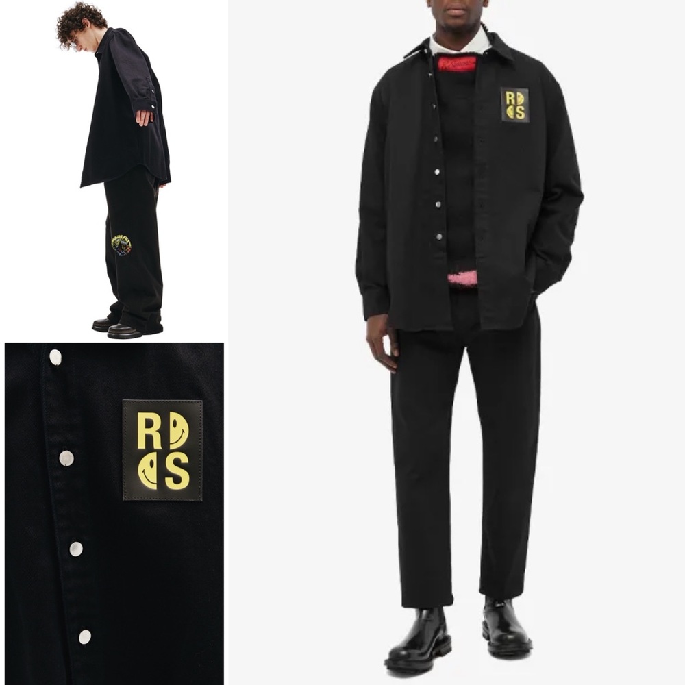 Raf Simmons X Smiley Black Denim Oversized Shirt